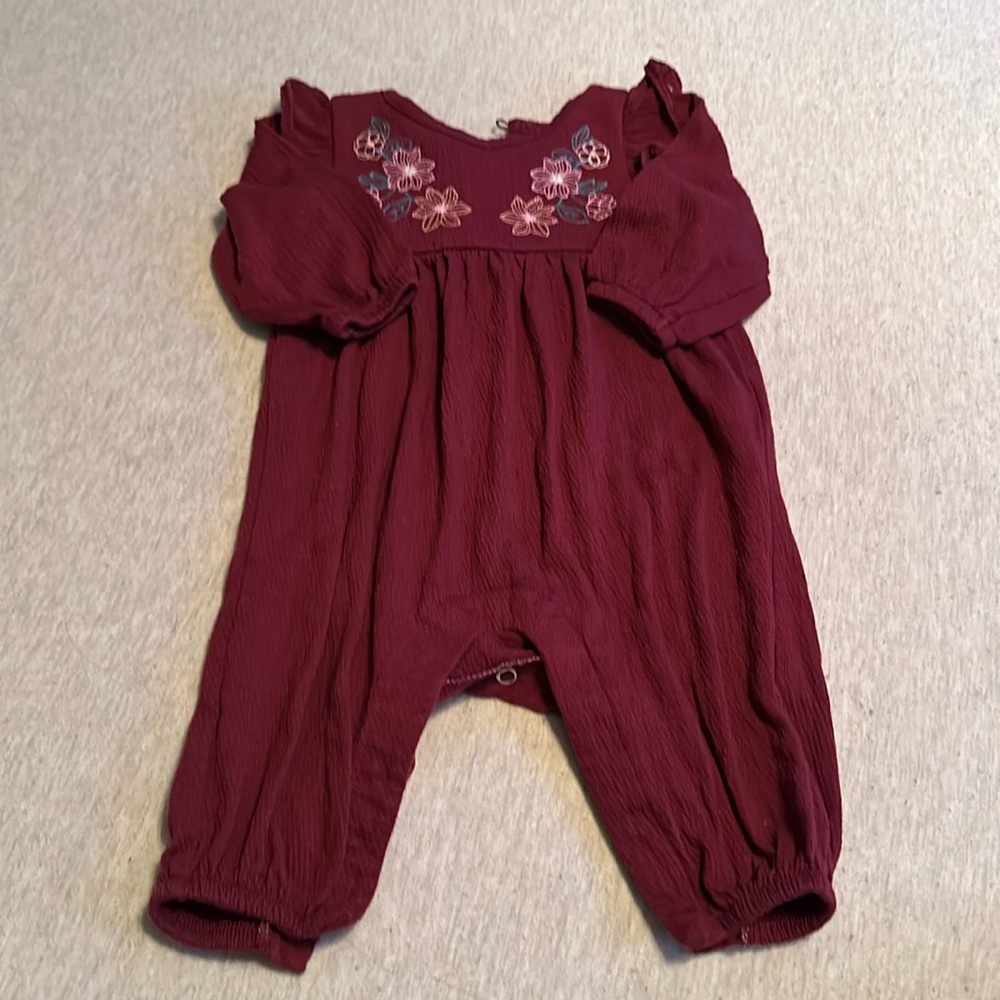 Maroon Red, baby girls, pant length bodysuit from Carters.